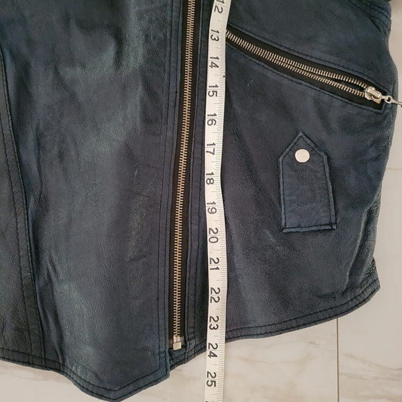 Men's Dark Blue Leather Bomber Jacket - Picture 12 of 13